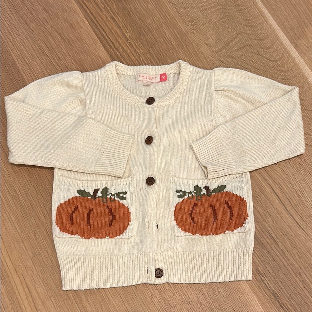Cute Cream Cardigan with Pumpkin Pockets
